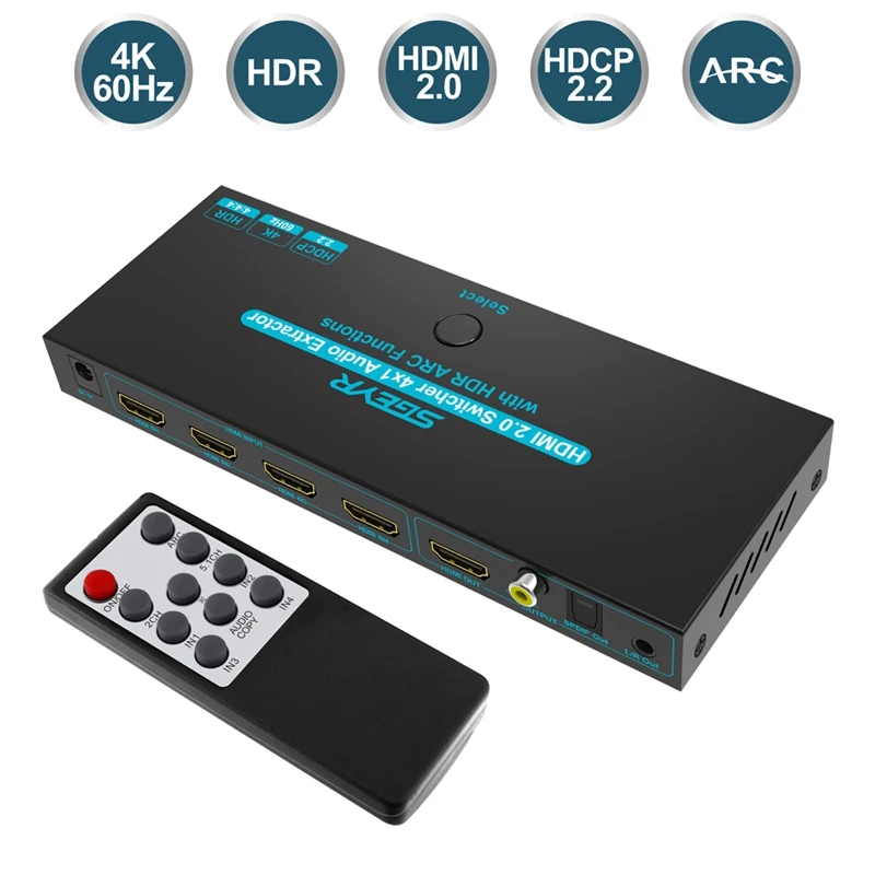 HDMI коммутатор 4x1HDMI аудио экстрактор 3D ARC с оптическим SPDIF и L/R выход переключатель