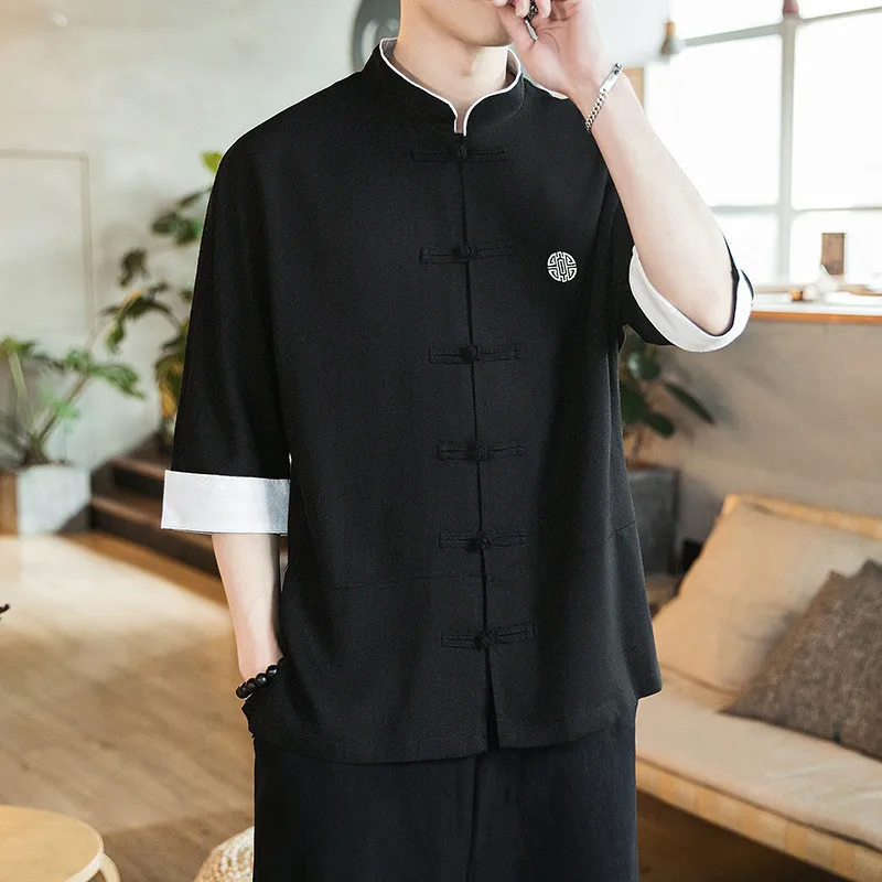 Chinese Style Linen Men Tops Tang Suit Casual Street Wear Half Sleeve Summer Loose Traditional Black Solid Color Coathanfu
Chinese Style Linen Men Tops Tang Suit Casual Street Wear Half Sleeve Summer Loose Traditional Black Solid Color Coathanfu