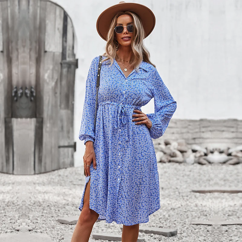 2021 Autumn New Lace-up Printed Dress Women's Fresh And Sweet Style Long-Sleeved Floral Button Mid-Length Holiday Style Dress
2021 Autumn New Lace-up Printed Dress Women's Fresh And Sweet Style Long-Sleeved Floral Button Mid-Length Holiday Style Dress