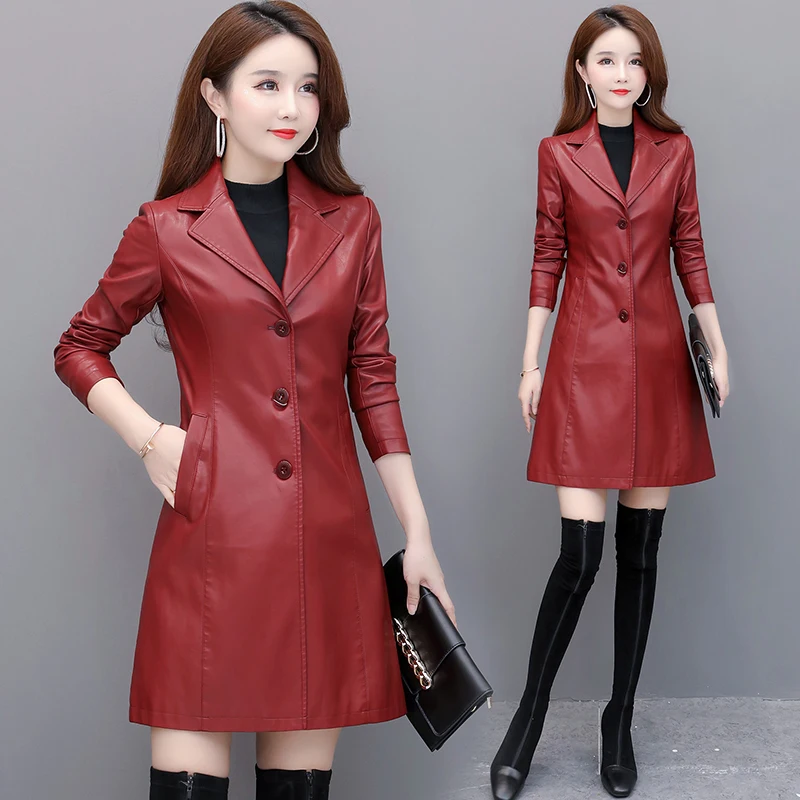 Leather coat spring ladies Pu jacket mid-long autumn fashion motorcycle leather windbreaker faux leather black red
Leather coat spring ladies Pu jacket mid-long autumn fashion motorcycle leather windbreaker faux leather black red