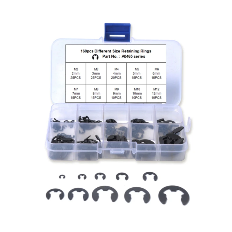 160PCS Circlip Set External/Internal Retaining E-type Cir Clip Lock Snap Retaining Ring Assortment Set Holes Shaft Collar Washer
160PCS Circlip Set External/Internal Retaining E-type Cir Clip Lock Snap Retaining Ring Assortment Set Holes Shaft Collar Washer