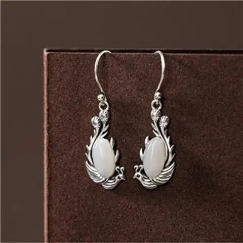 Han Chinese Clothing Accessories Hetian Jade Phoenix Earrings S925 Sterling Silver White Jade Retro Palace Style Earrings Trendy
Han Chinese Clothing Accessories Hetian Jade Phoenix Earrings S925 Sterling Silver White Jade Retro Palace Style Earrings Trendy