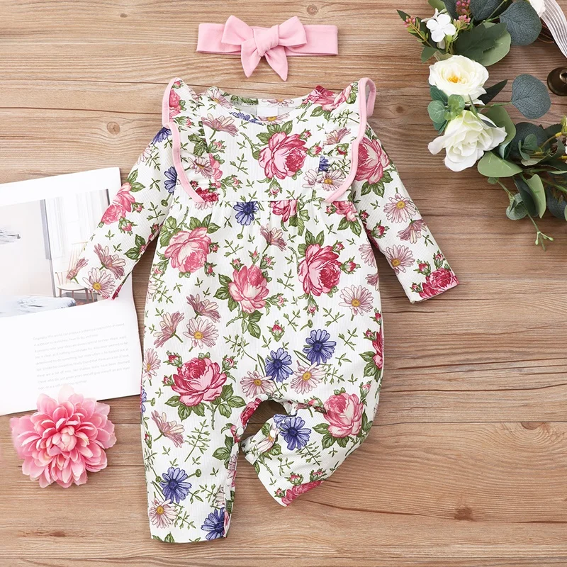 Baby Girl Romper Baby Girl Clothes Spring Fall 2 Pcs Sets Flower Print Ruffles Long Sleeve Baby Rompers+headband Cotton 0-18M
Baby Girl Romper Baby Girl Clothes Spring Fall 2 Pcs Sets Flower Print Ruffles Long Sleeve Baby Rompers+headband Cotton 0-18M