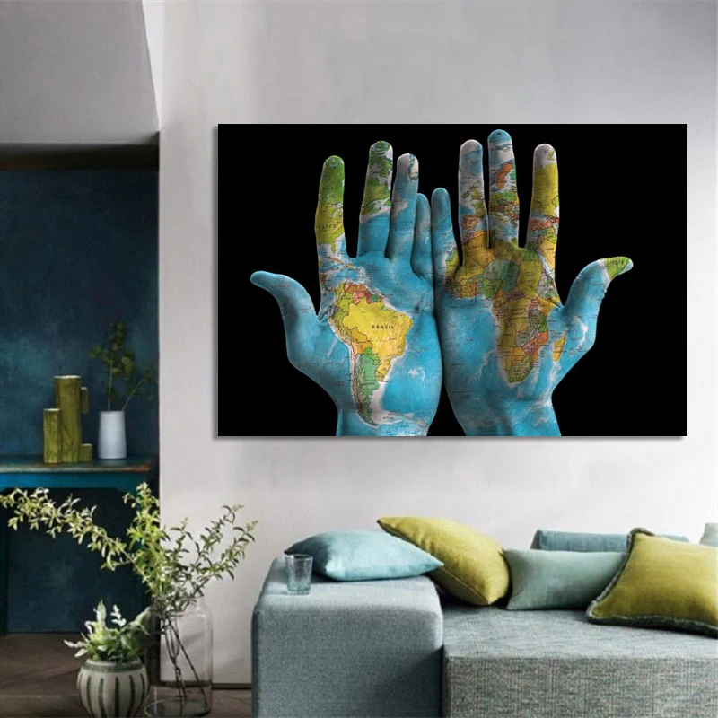 Creative World Map on Hands Posters and Prints Wall Art Canvas Painting Pictures for Living Room Home Decor (No Frame)
Creative World Map on Hands Posters and Prints Wall Art Canvas Painting Pictures for Living Room Home Decor (No Frame)