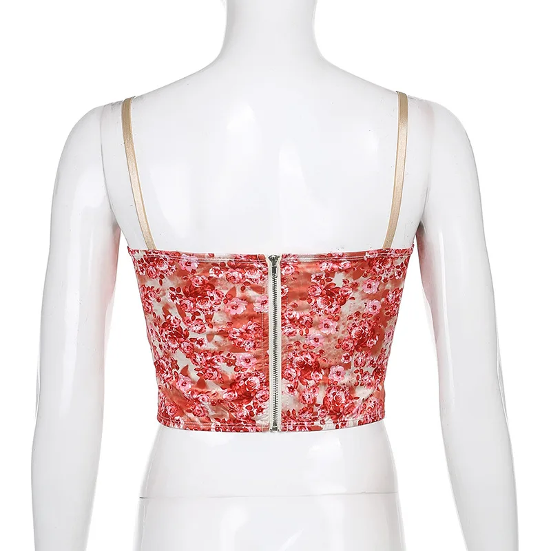 Floral Print Vintage Corset Crop Top Women Sexy Sleeveless Backless T-shirt Ladies Button Up Slim T Shirts Fashion Clothes 
Floral Print Vintage Corset Crop Top Women Sexy Sleeveless Backless T-shirt Ladies Button Up Slim T Shirts Fashion Clothes