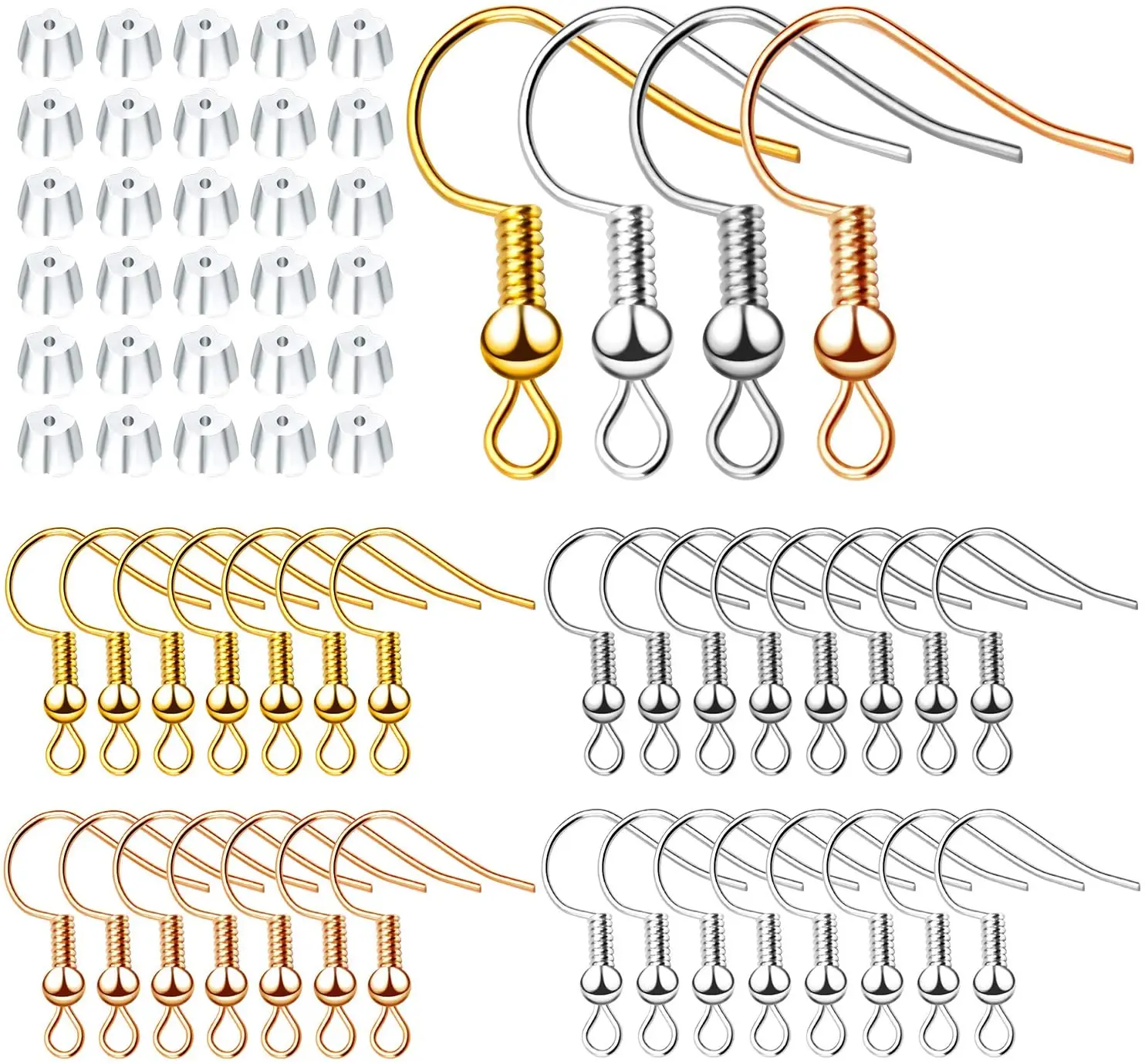 400pcs Hypoallergenic Fish Earring Hooks Ear Wires with Ball & Coil and 400pcs Clear Earring Backs for Jewelry Making,4 Colors
400pcs Hypoallergenic Fish Earring Hooks Ear Wires with Ball & Coil and 400pcs Clear Earring Backs for Jewelry Making,4 Colors