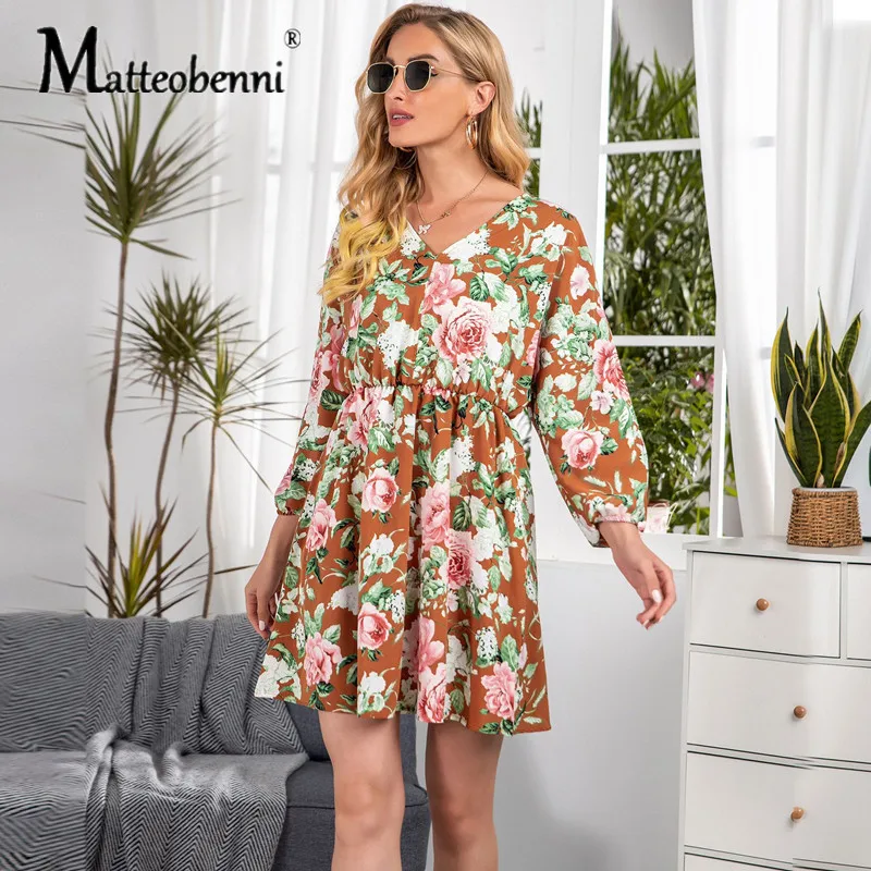 Spring New Print Mini Dress Women Casual Loose Full Sleeve Ruffle Up High Waist Floral Dress For Women 2021 Summer Chiffon Dress
Spring New Print Mini Dress Women Casual Loose Full Sleeve Ruffle Up High Waist Floral Dress For Women 2021 Summer Chiffon Dress