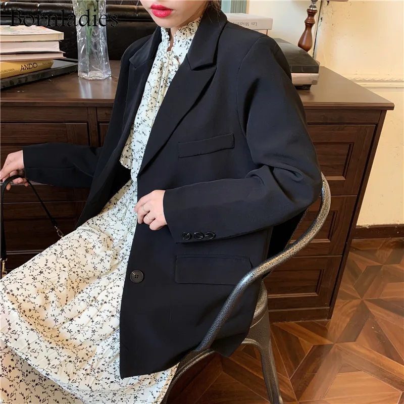 Bornladies 2021 Fashion Chic Women Single-breasted green Suit Jackets Spring Loose Female Blazer Casual Full Sleeve Outwear
Bornladies 2021 Fashion Chic Women Single-breasted green Suit Jackets Spring Loose Female Blazer Casual Full Sleeve Outwear