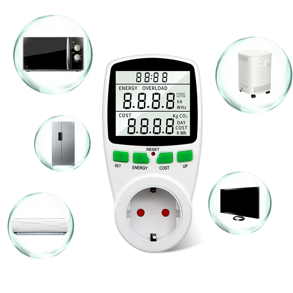 Digital LCD Energy Meter Power Wattmeter Socket Electricity Kwh Analyzer EU US UK AU FR Plug Wattage monitor Outlet Detector 
Digital LCD Energy Meter Power Wattmeter Socket Electricity Kwh Analyzer EU US UK AU FR Plug Wattage monitor Outlet Detector
