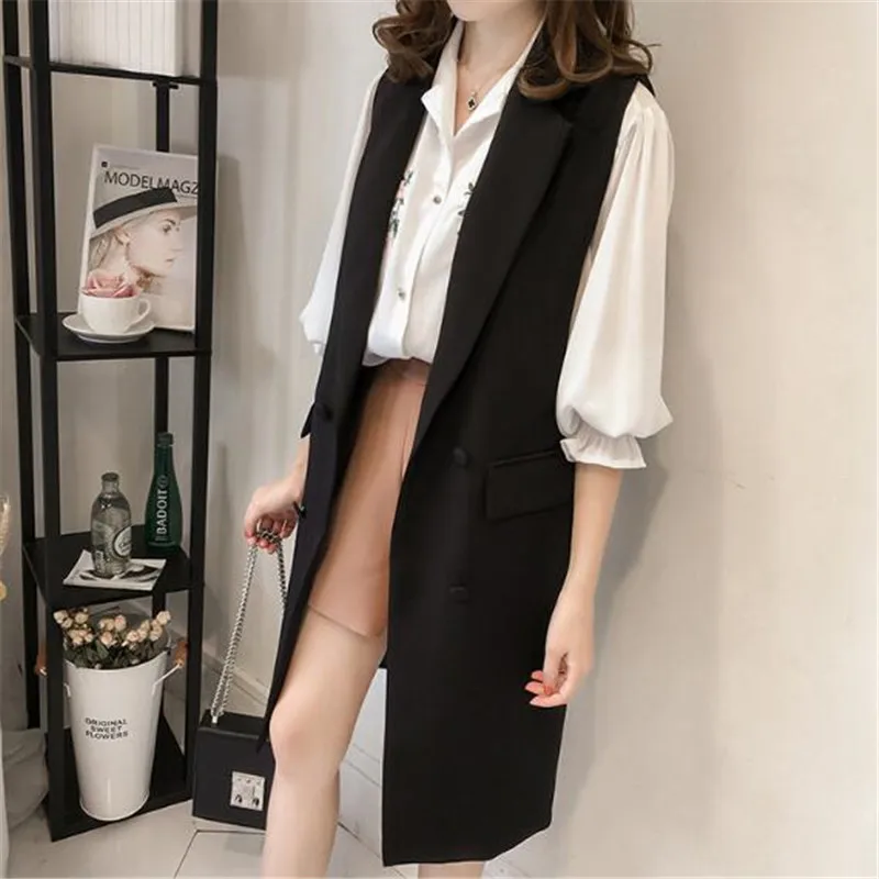 Plus size women vest spring autumn cardigan Medium length horse clips 2019 fashion casual female coat lapel solid color tops | Женская