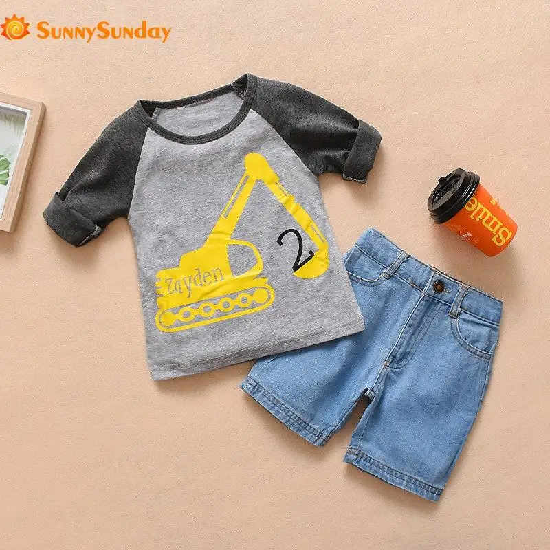 Boy'S And Children'S Spring And Summer Long-Sleeve Cartoon Excavator T-Shirt Denim Shorts Set Baby Boy Clothing Set Outfit Cute
Boy'S And Children'S Spring And Summer Long-Sleeve Cartoon Excavator T-Shirt Denim Shorts Set Baby Boy Clothing Set Outfit Cute