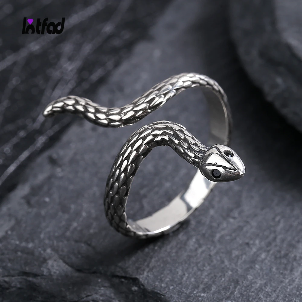 

S925 Sterling Silver Snake Open Ring Resizable Animal Fine Jewelry Black Angel Wings Finger Ring for Women Anniversary Gift