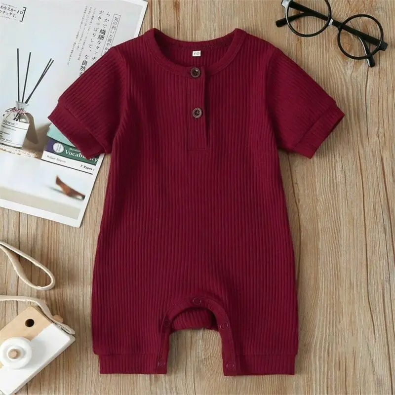 

Sweet Newborn Baby Girl Boy Cotton Romper Summer Short Sleeve Ribbed Jumpsuit Baby Girl Boy Jumpsuit Playsuit 1Pcs Outfits 0-18M