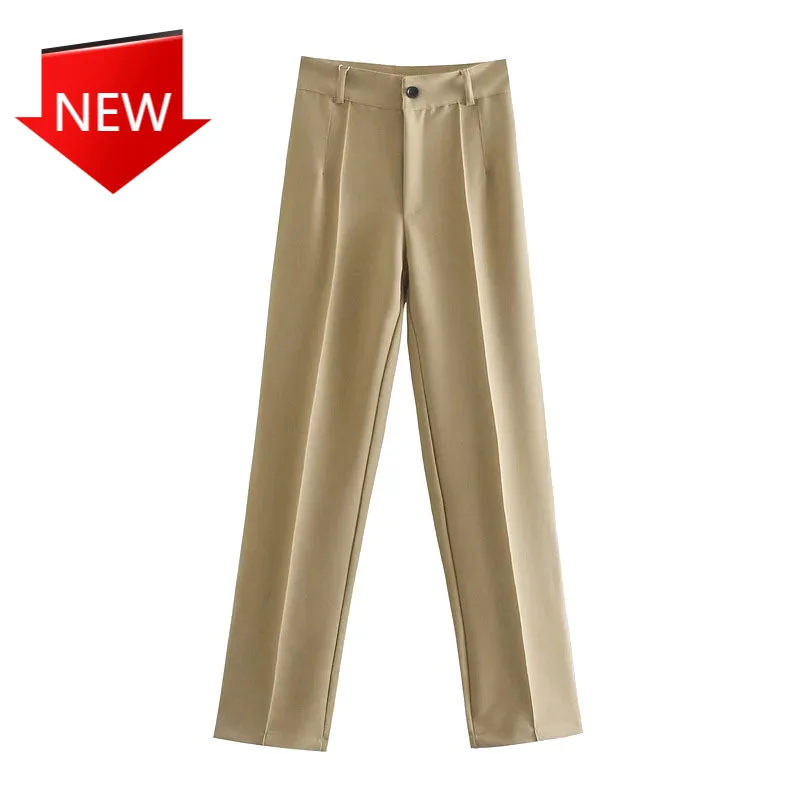 Брюки женские прямые на молнии с боковыми карманами и высокой талией 
Брюки женские прямые на молнии с боковыми карманами и высокой талией