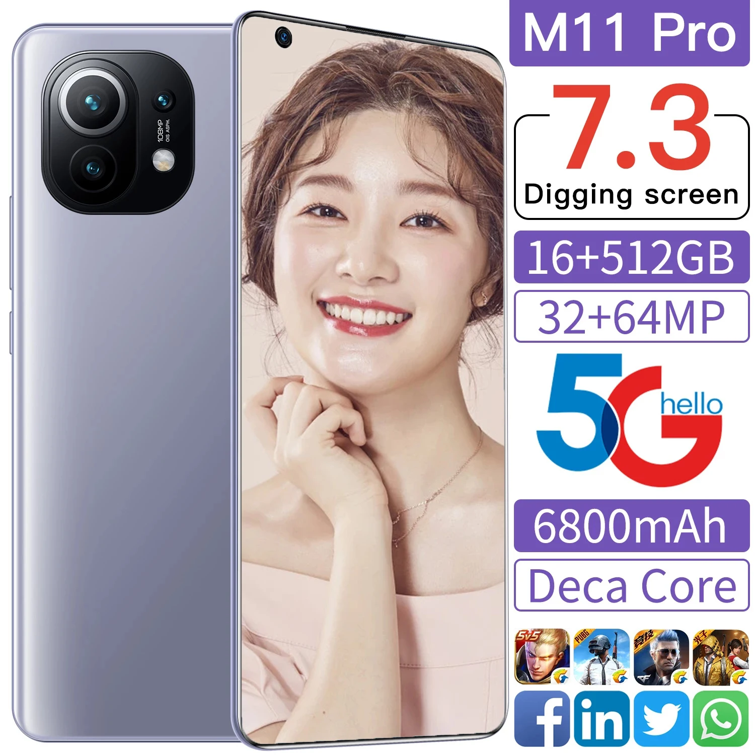 2021 New Arrived Xiaom M11 Pro Global Version Smartphone 5G 7.3 Inch HD Screen 16GB 512GB 32MP 48MP Fingerprint Face ID Unlock
2021 New Arrived Xiaom M11 Pro Global Version Smartphone 5G 7.3 Inch HD Screen 16GB 512GB 32MP 48MP Fingerprint Face ID Unlock