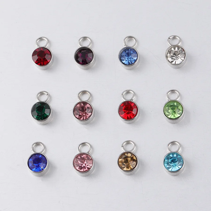 

Stainless Steel Birth Stone Charms 6mm Colors 12 Months Birthstone Pendant For DIY Bracelet Necklace Jewelry Making 12pcs/Lot