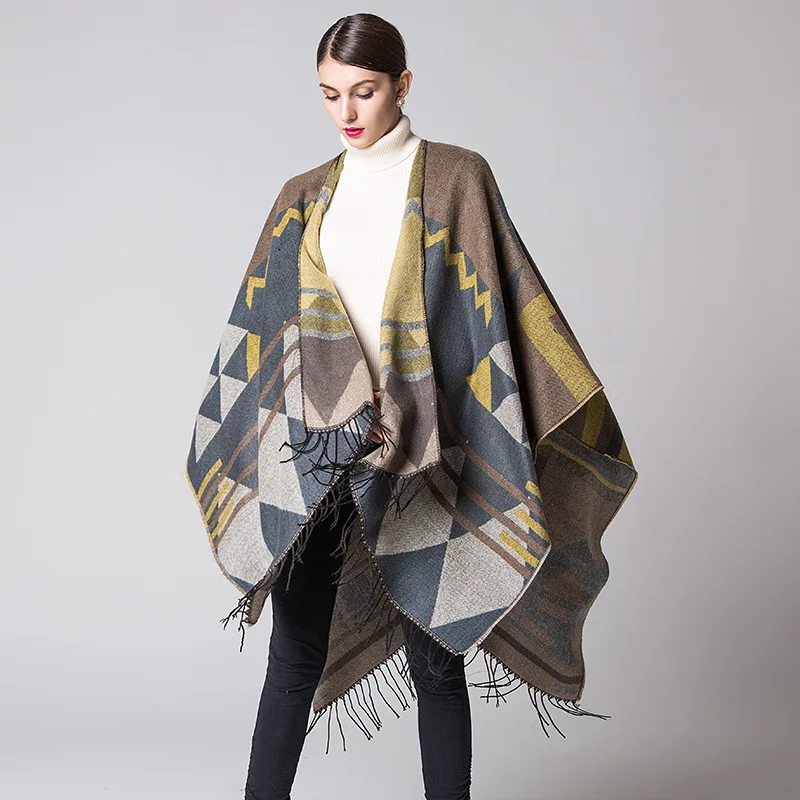 

Imitation Cashmere Scarves Women Shawls Jacquard Echarpes Pashmina Tassels Muffler Poncho Pallium Oversize Mantilla Cape