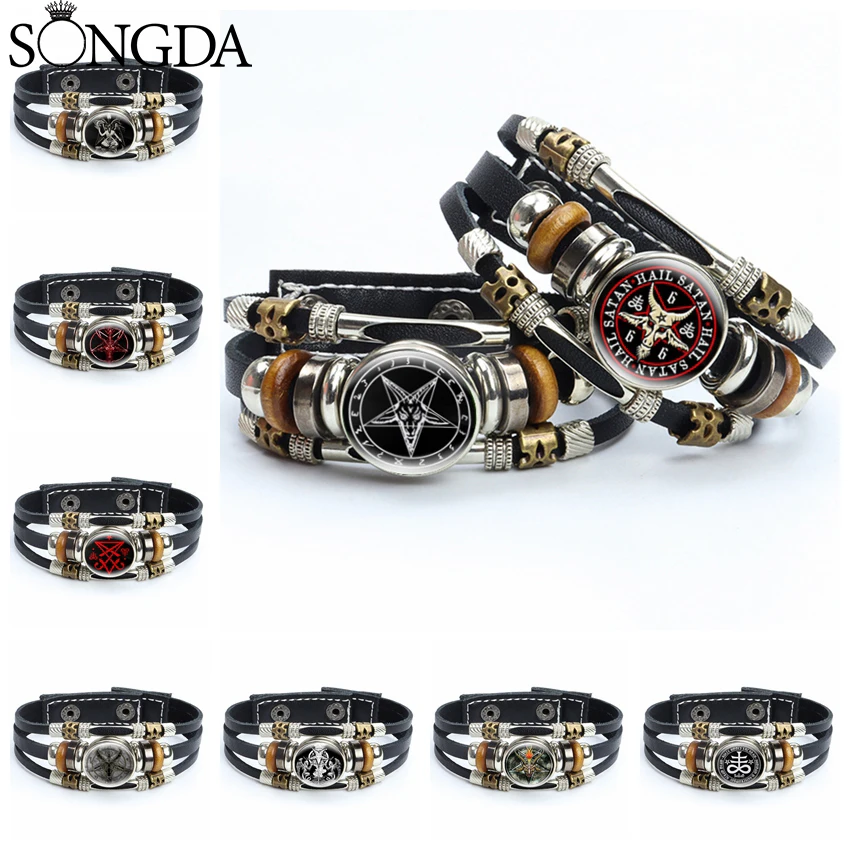 Baphomet With Satanic Crosses & Pentagrams Leather Bracelet Pagan Hail Satan Baphomet Goat in Pentagram Snap Button Bracelets
Baphomet With Satanic Crosses & Pentagrams Leather Bracelet Pagan Hail Satan Baphomet Goat in Pentagram Snap Button Bracelets