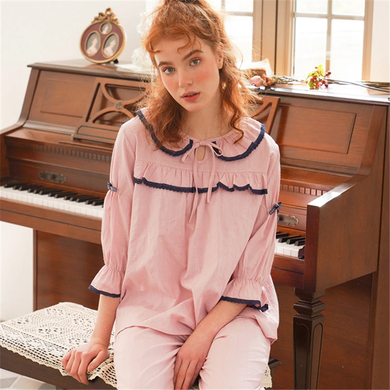 Home service suit pajamas women spring and autumn cotton long-sleeved Nightwear casual elegant pink pajamas pyjamas women
Home service suit pajamas women spring and autumn cotton long-sleeved Nightwear casual elegant pink pajamas pyjamas women