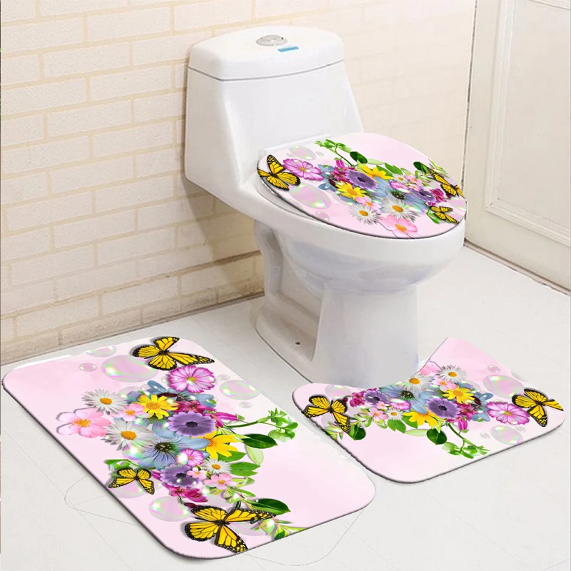 Rose Flower Shower Curtain Sets with Non-Slip Rugs Bath Mat Toilet Lid Cover and 12 Hooks Waterproof Polyester Bathroom Decor 
Rose Flower Shower Curtain Sets with Non-Slip Rugs Bath Mat Toilet Lid Cover and 12 Hooks Waterproof Polyester Bathroom Decor