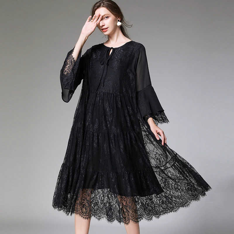 Plus size women's spring new loose dresses flare sleeve chiffon patchwork lace dress Large size ladies' high-end Elegant dress
Plus size women's spring new loose dresses flare sleeve chiffon patchwork lace dress Large size ladies' high-end Elegant dress