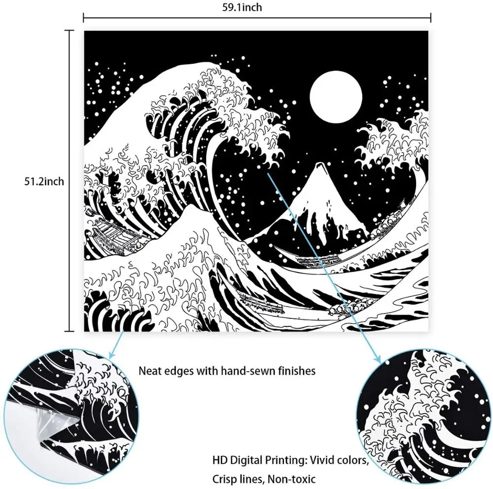 LUCKYYJ Wave Tapestry,Kanagawa Great Wave Wall Tapestry, Wave Tapestry with Sun Tapestries, Black and White Tapestry for Room
LUCKYYJ Wave Tapestry,Kanagawa Great Wave Wall Tapestry, Wave Tapestry with Sun Tapestries, Black and White Tapestry for Room