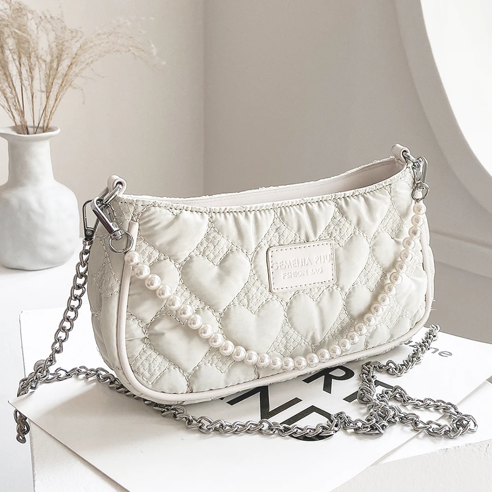 Quilted Faux Pearl Handle Cute Women's Baguette Shoulder Bag Chain Crossbody Bags for Women 2021 Zipper Handbags Woman
Quilted Faux Pearl Handle Cute Women's Baguette Shoulder Bag Chain Crossbody Bags for Women 2021 Zipper Handbags Woman