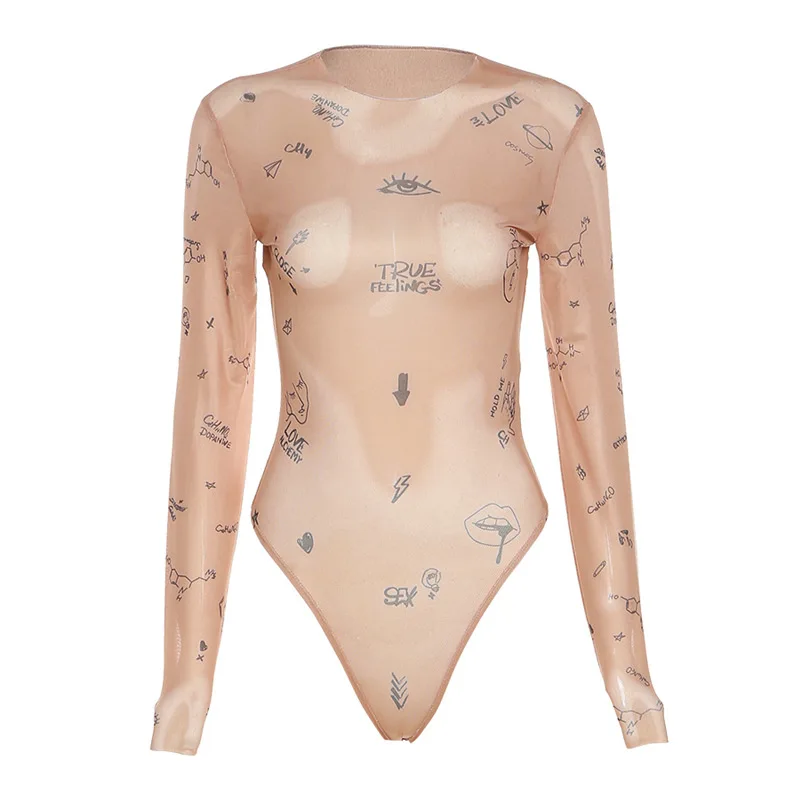 Sexy Women Bodysuit Autumn See Through Mesh Long sleeve sexy bodysuit Round Neck Letters Print women bodysuits Streetwear
Sexy Women Bodysuit Autumn See Through Mesh Long sleeve sexy bodysuit Round Neck Letters Print women bodysuits Streetwear