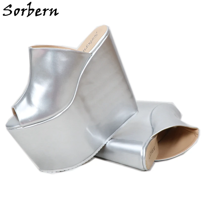 

Sorbern 20Cm Extreme High Heel Sandals Slip On Platform Custom Peep Toe Slipper Slides Unisex Wedge Summer Shoes Modify Height