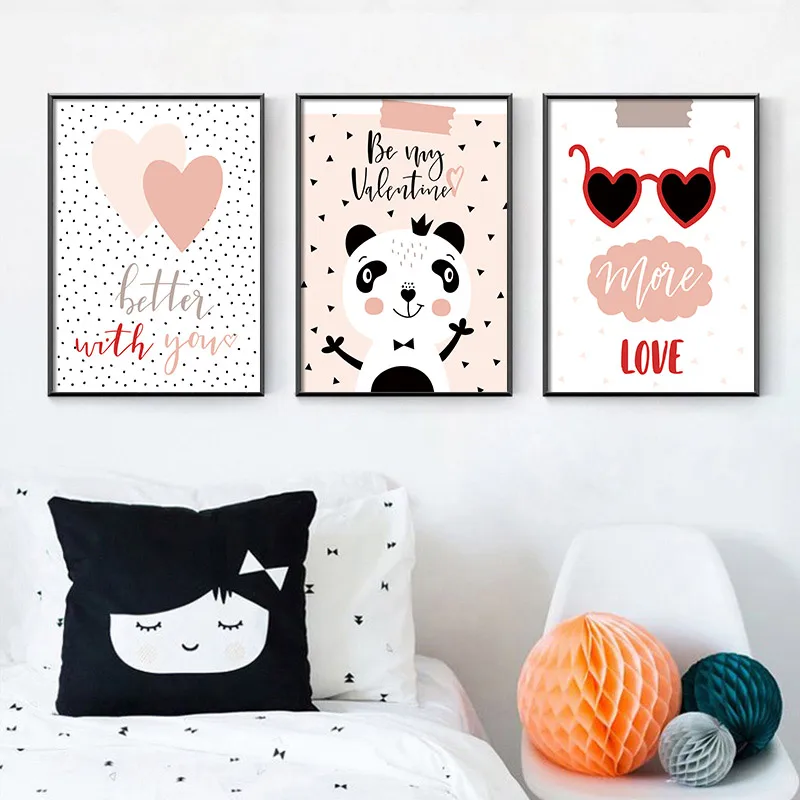 Children's Room Party Decoration Love Canvas Poster And Print Cute Bear Animal Heart Wall Art Painting Home Picture | Дом и сад