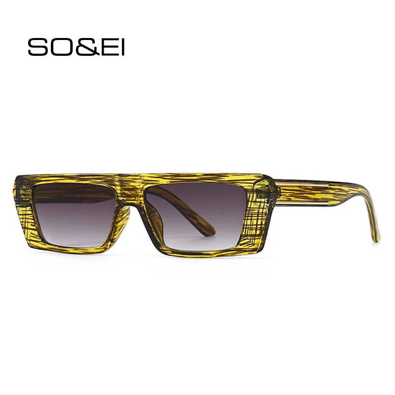 

Женские и мужские прямоугольные солнцезащитные очки SO & EI в стиле ретро с защитой UV400, Модные металлические декоративные трендовые Квадратн...
