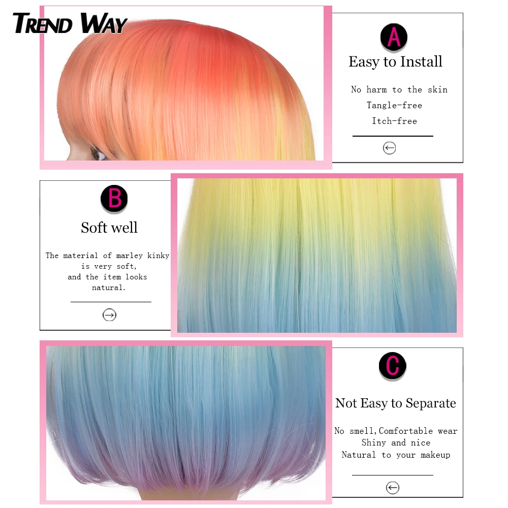 14Inch Straight Synthetic Wig With Bangs Ombre Multi-Colored Wigs Medium Free Part Hair Rainbow Cosplay Wigs For Women Yellow
14Inch Straight Synthetic Wig With Bangs Ombre Multi-Colored Wigs Medium Free Part Hair Rainbow Cosplay Wigs For Women Yellow