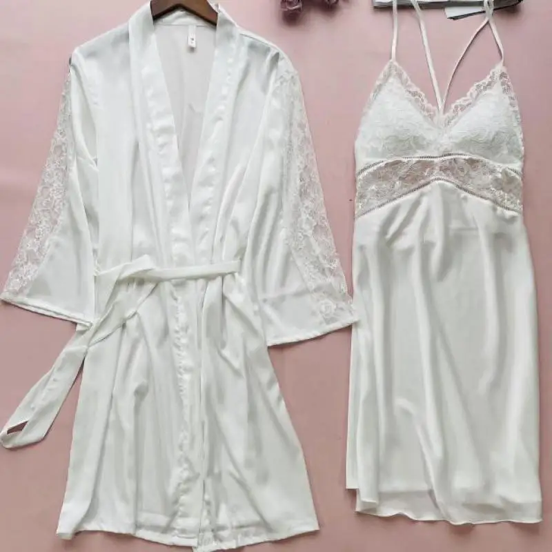 

Халат-кимоно женский кружевной, атласная ночная рубашка, пикантное нижнее белье для подружки невесты, Свадебная и вечерняя одежда, лето