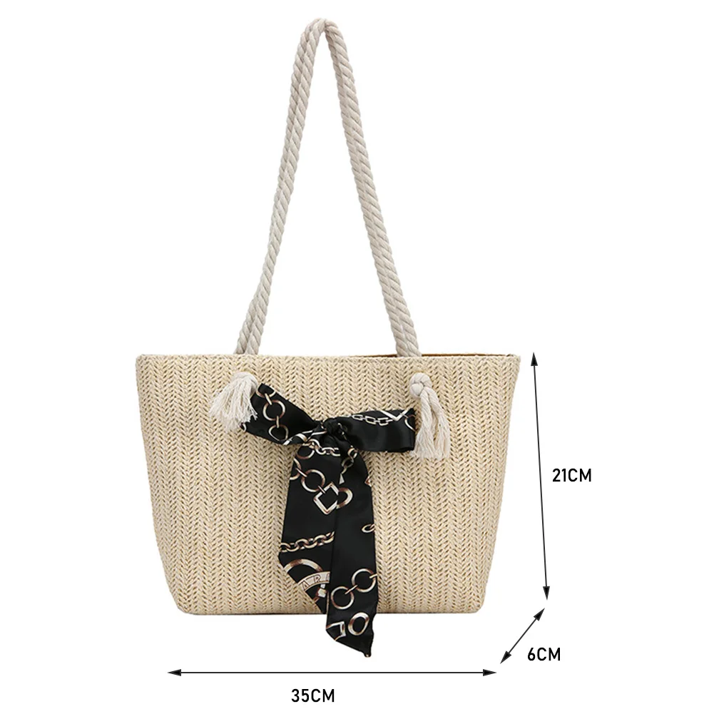 Summer Casual Straw Woven Women Large Capacity Shoulder Bags Fashion Bowknot Silk Scarf Ladies Beach Vacation Shopping Handbags
Summer Casual Straw Woven Women Large Capacity Shoulder Bags Fashion Bowknot Silk Scarf Ladies Beach Vacation Shopping Handbags