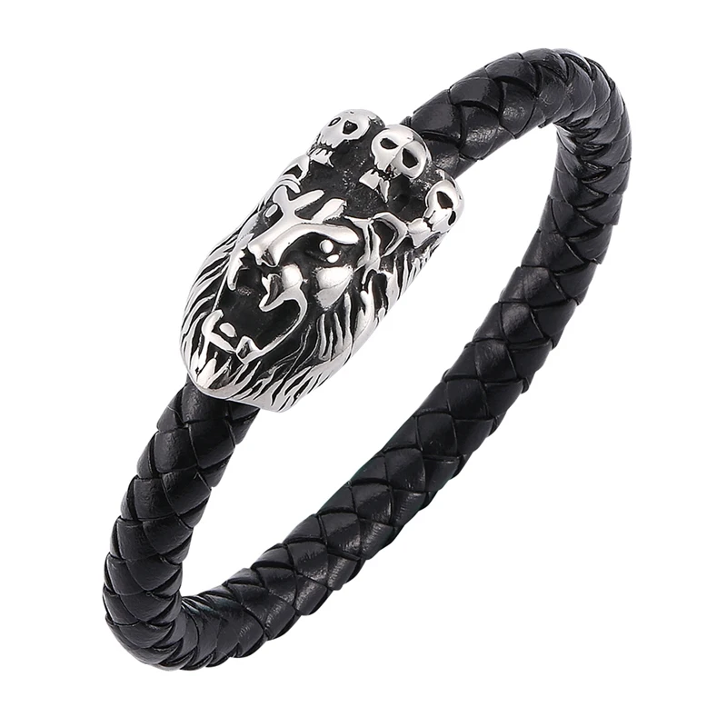 Punk Style Men Jewelry Black Braided Leather Bracelet Lion Bracelet Stainless Steel Magnetic Clasp Male Wrist Band Gifts PD0071
Punk Style Men Jewelry Black Braided Leather Bracelet Lion Bracelet Stainless Steel Magnetic Clasp Male Wrist Band Gifts PD0071
