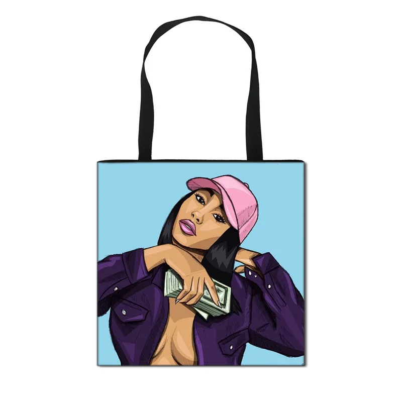New black girl print handbag polyester fashion folding shopping bag portable large lady's shoulder bag
New black girl print handbag polyester fashion folding shopping bag portable large lady's shoulder bag