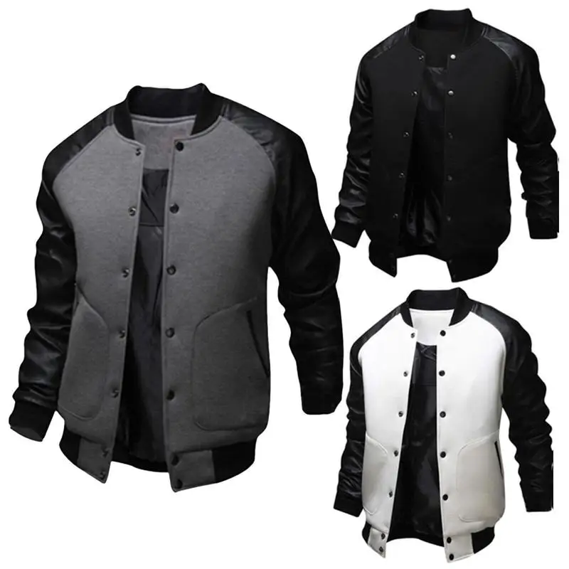 Mens PU Leather Bomber Jacket University College Button Down Baseball Coats Men Bomber Jacket Men Winter Coat
Mens PU Leather Bomber Jacket University College Button Down Baseball Coats Men Bomber Jacket Men Winter Coat