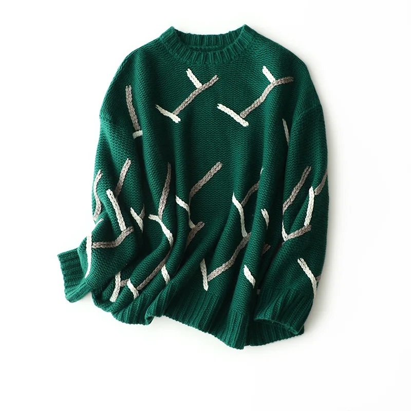 Shuchan 30% CASHMERE 70% WOOL Oversized Sweater O-Neck Embroidery High Street Geometric Thick Winter Pullover Green
Shuchan 30% CASHMERE 70% WOOL Oversized Sweater O-Neck Embroidery High Street Geometric Thick Winter Pullover Green