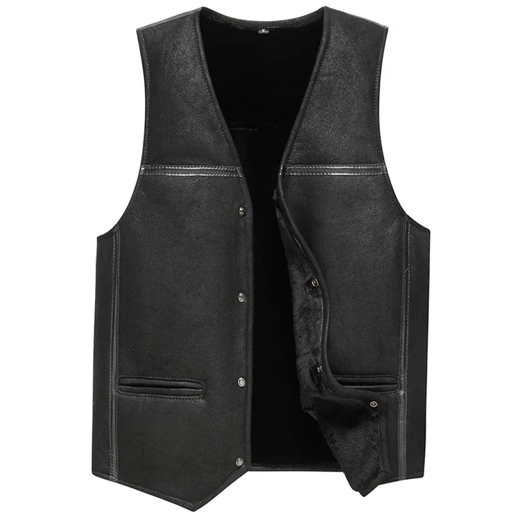 

Genuine Leather JACKET Man Sheepskin Waistcoat Autumn and Winter Warm Suit Vest Middle-Aged and Elderly Dad Leather Vest