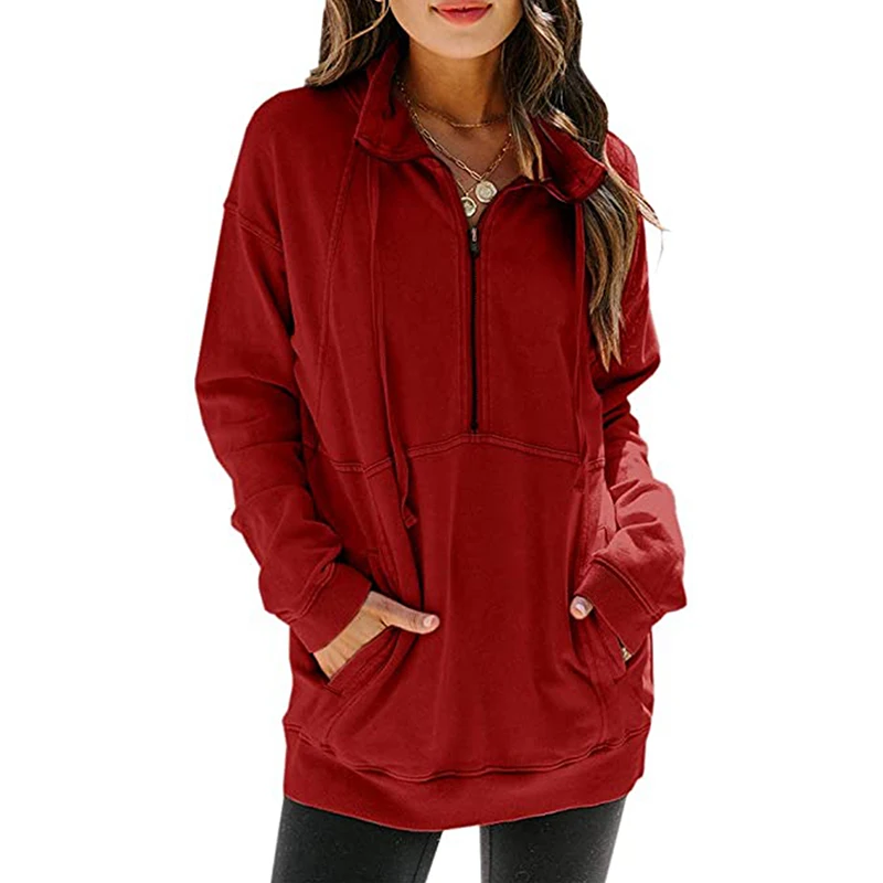 Women Hoodies with Pockets Solid Color Coat Top Sweatshirts Spring Autumn Half Zipper Blouse
Women Hoodies with Pockets Solid Color Coat Top Sweatshirts Spring Autumn Half Zipper Blouse