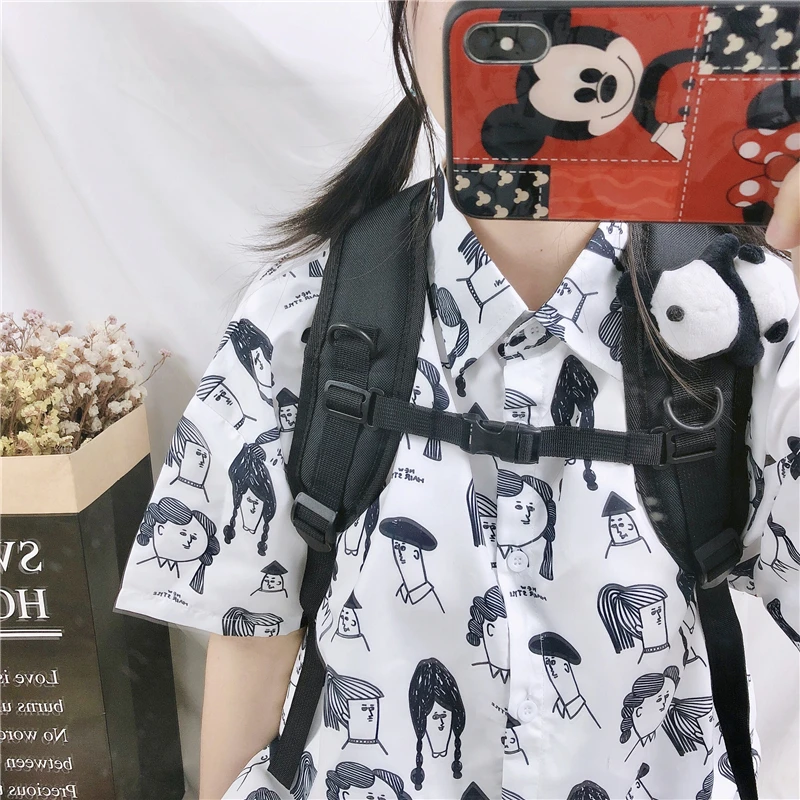 Harajpoo Women Shirts 2021 Summer Retro Casual Cartoon Person Printing White Japanese Trend Loose Short-sleeved Female Top 
Harajpoo Women Shirts 2021 Summer Retro Casual Cartoon Person Printing White Japanese Trend Loose Short-sleeved Female Top