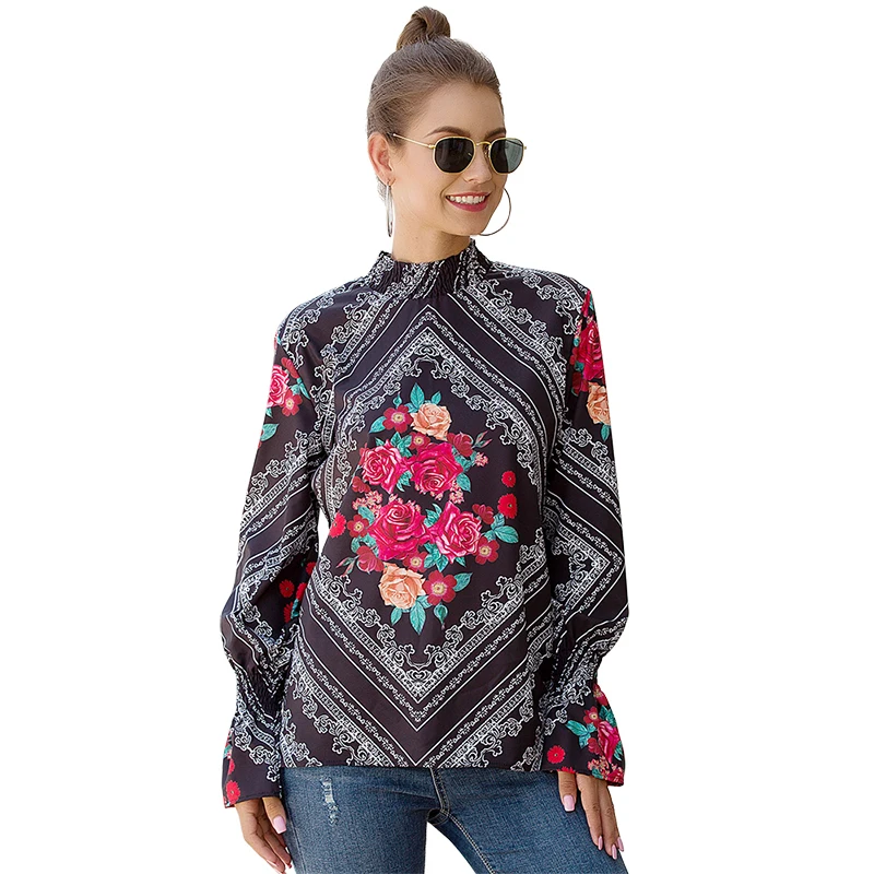 Spring And Autumn Loose National Style Casual Shirts Stand-up Collar Vintage Flare Sleeve Floral Print Streetwear Office Blouses 
Spring And Autumn Loose National Style Casual Shirts Stand-up Collar Vintage Flare Sleeve Floral Print Streetwear Office Blouses