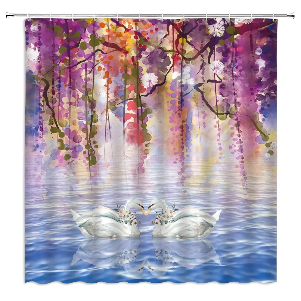 Fantasy Nature Shower Curtain Romantic Spring Decor Ivy Plant Wisteria Flowers with Swan Kissing Design Abstract Watercolor
Fantasy Nature Shower Curtain Romantic Spring Decor Ivy Plant Wisteria Flowers with Swan Kissing Design Abstract Watercolor