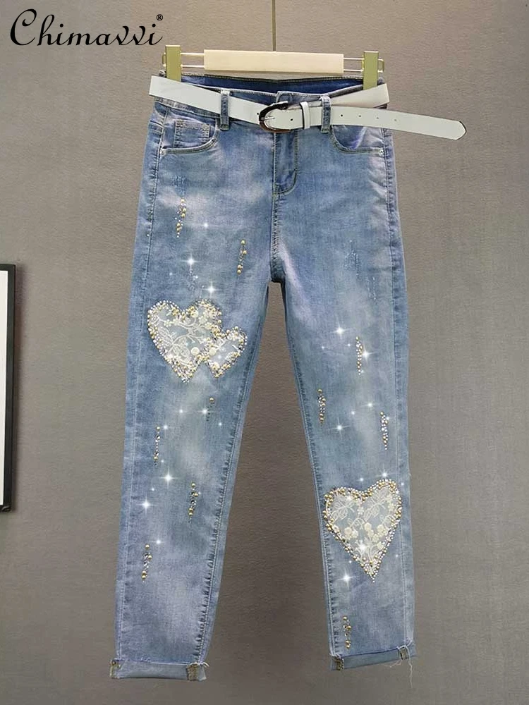 Thin Jeans for Women 2021 Summer New Elastic High-waist Slimming Denim Jeans Fashion Rhinestone Cropped Tappered Pencil Pants
Thin Jeans for Women 2021 Summer New Elastic High-waist Slimming Denim Jeans Fashion Rhinestone Cropped Tappered Pencil Pants