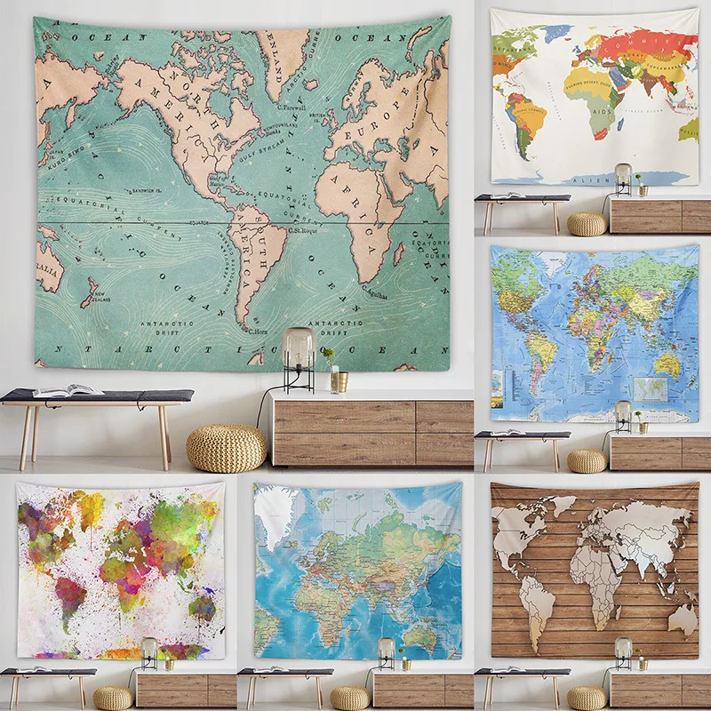 Гобелен с картой мира, Настенный декор с акварелью, фоновая подвеска, многофункциональный домашний гобелен для спальни 
Гобелен с картой мира, Настенный декор с акварелью, фоновая подвеска, многофункциональный домашний гобелен для спальни
