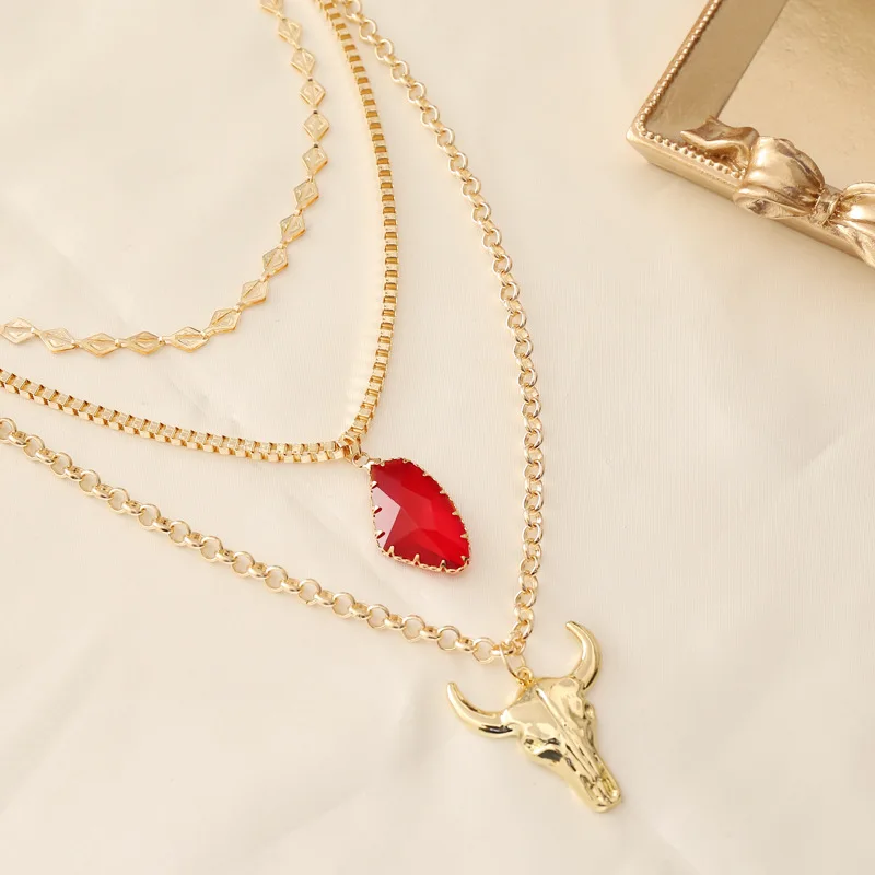 3 Layer Geometric Red Stone Pendant Necklace Alloy OX Head Choker For Women Gift Jewelry Wholesale
3 Layer Geometric Red Stone Pendant Necklace Alloy OX Head Choker For Women Gift Jewelry Wholesale
