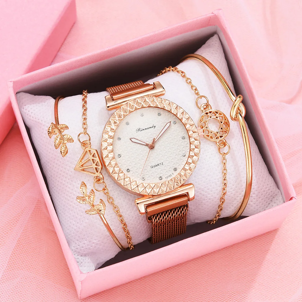 5pcs Set Women Watches Bracelet Set Rose Gold Diamond Ladies Wrist Watches Simple Quartz Wristwatch Clock Gifts Relogio Feminino
5pcs Set Women Watches Bracelet Set Rose Gold Diamond Ladies Wrist Watches Simple Quartz Wristwatch Clock Gifts Relogio Feminino
