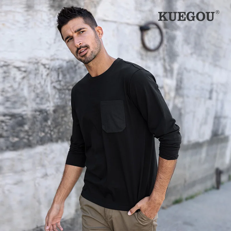 KEUGOU 2022 Autumn New Men T-shirt Long Sleeve Fashion 100% Cotton Tshirt Black Streetwear Chest Pocket Top Plus Size 60044
KEUGOU 2022 Autumn New Men T-shirt Long Sleeve Fashion 100% Cotton Tshirt Black Streetwear Chest Pocket Top Plus Size 60044