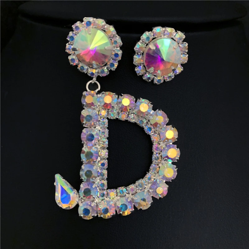 Фото Первоначальный A-Z письмо с украшением в виде кристаллов серьги для Дамская Мода