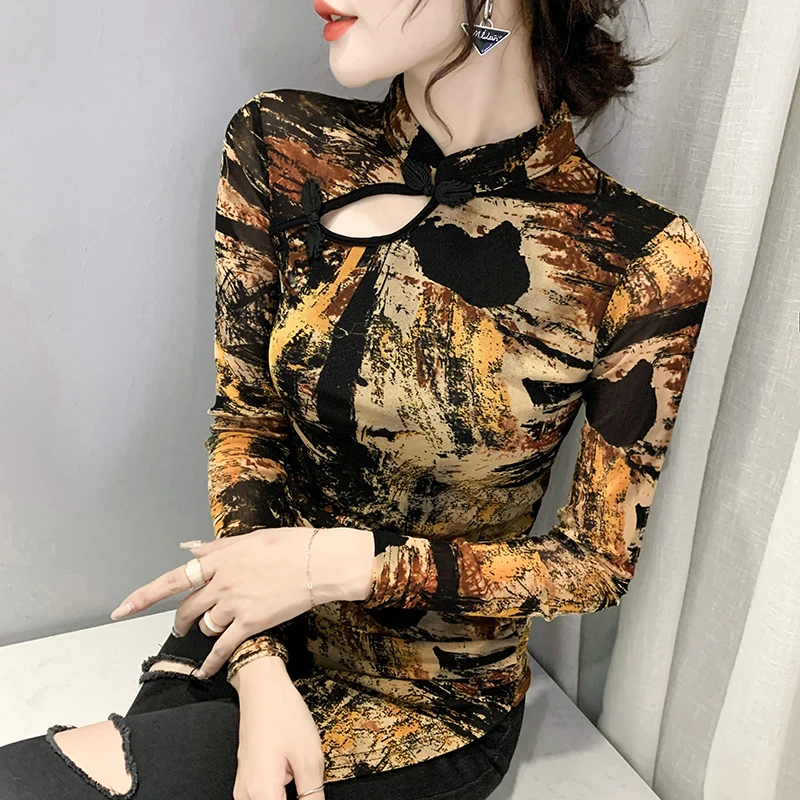 2021 Autumn Long Sleeve Print Women's T-Shirt Fashion Casual Retro Stand Collar Mesh Shirt M-3XL Plus Size Women Clothing
2021 Autumn Long Sleeve Print Women's T-Shirt Fashion Casual Retro Stand Collar Mesh Shirt M-3XL Plus Size Women Clothing